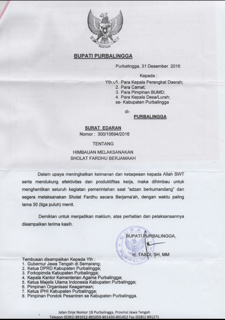 Camat Kaligondang Sosialisasikan Himbauan Bupati tentang Sholat Fardhu Berjamaah