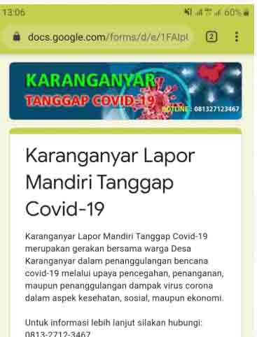 Deteksi Dini Covid-19 Desa Karanganyar Lakukan Lapor Mandiri Online