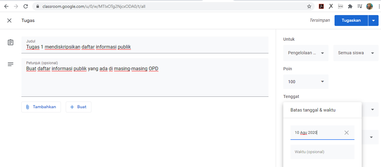 Cara Membuat Tugas Pada Google Classroom