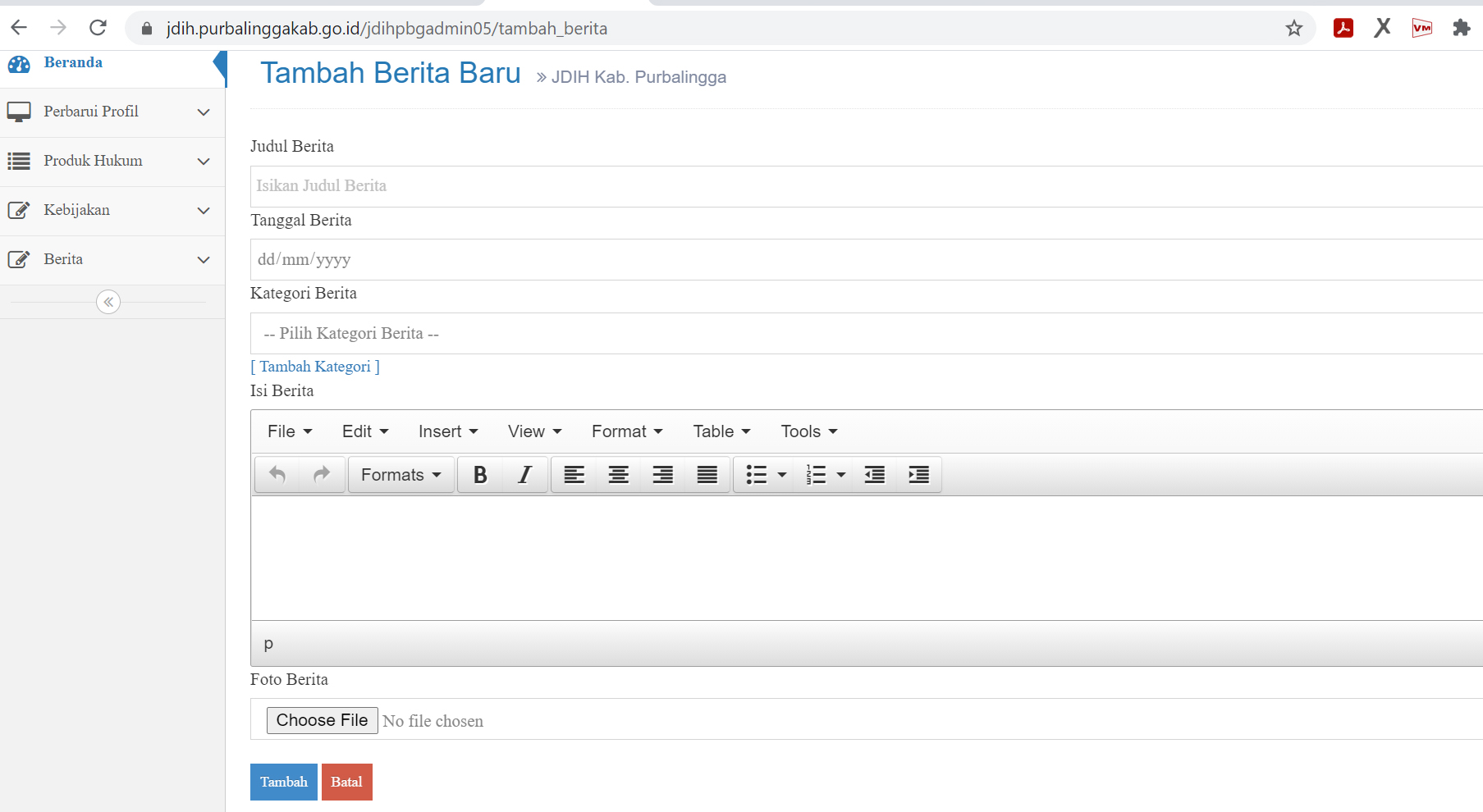 Cara Mengupload Berita Pada Website JDIH Kabupaten