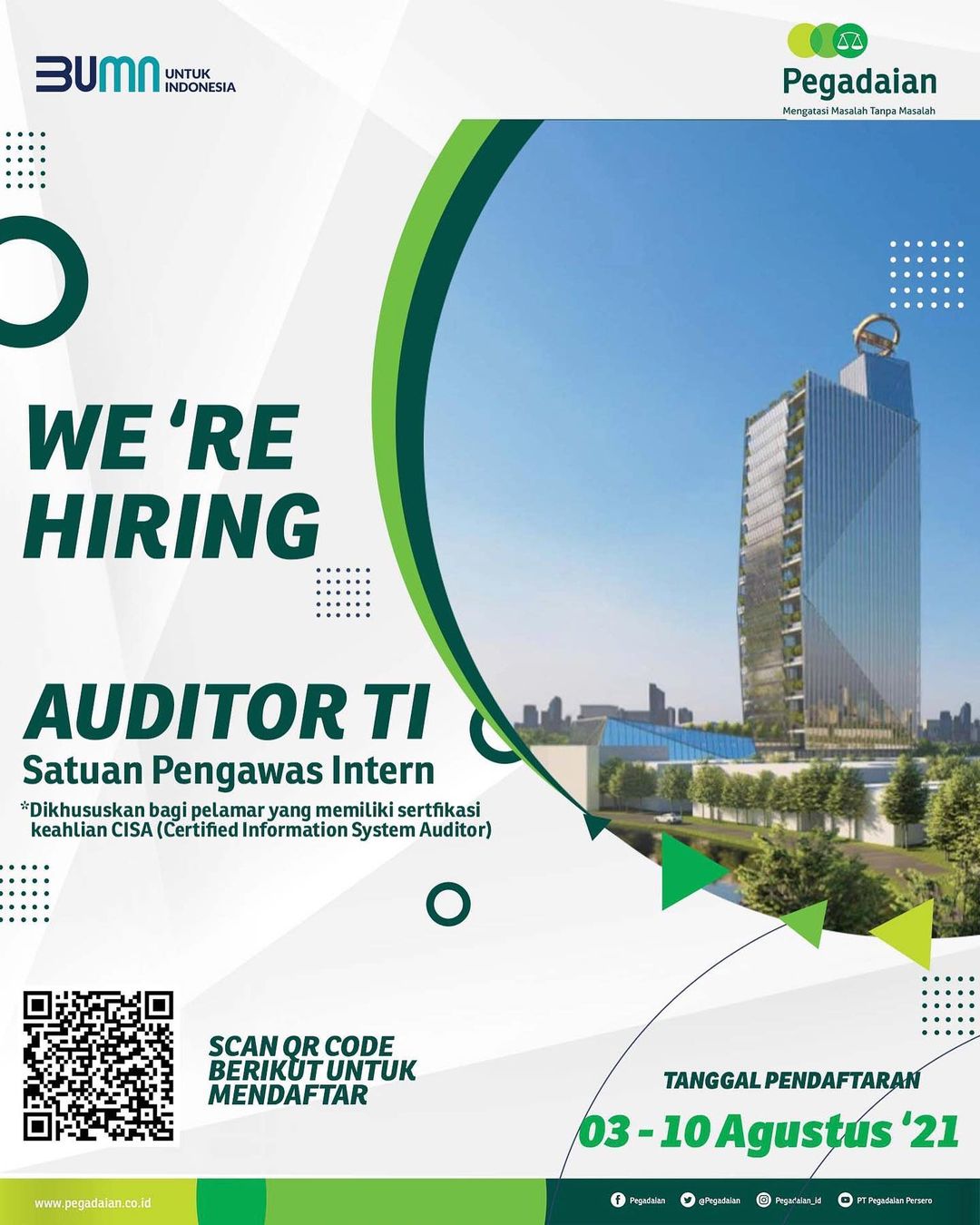 Loker Auditor TI di Pegadaian, 3-10 Agustus 2021