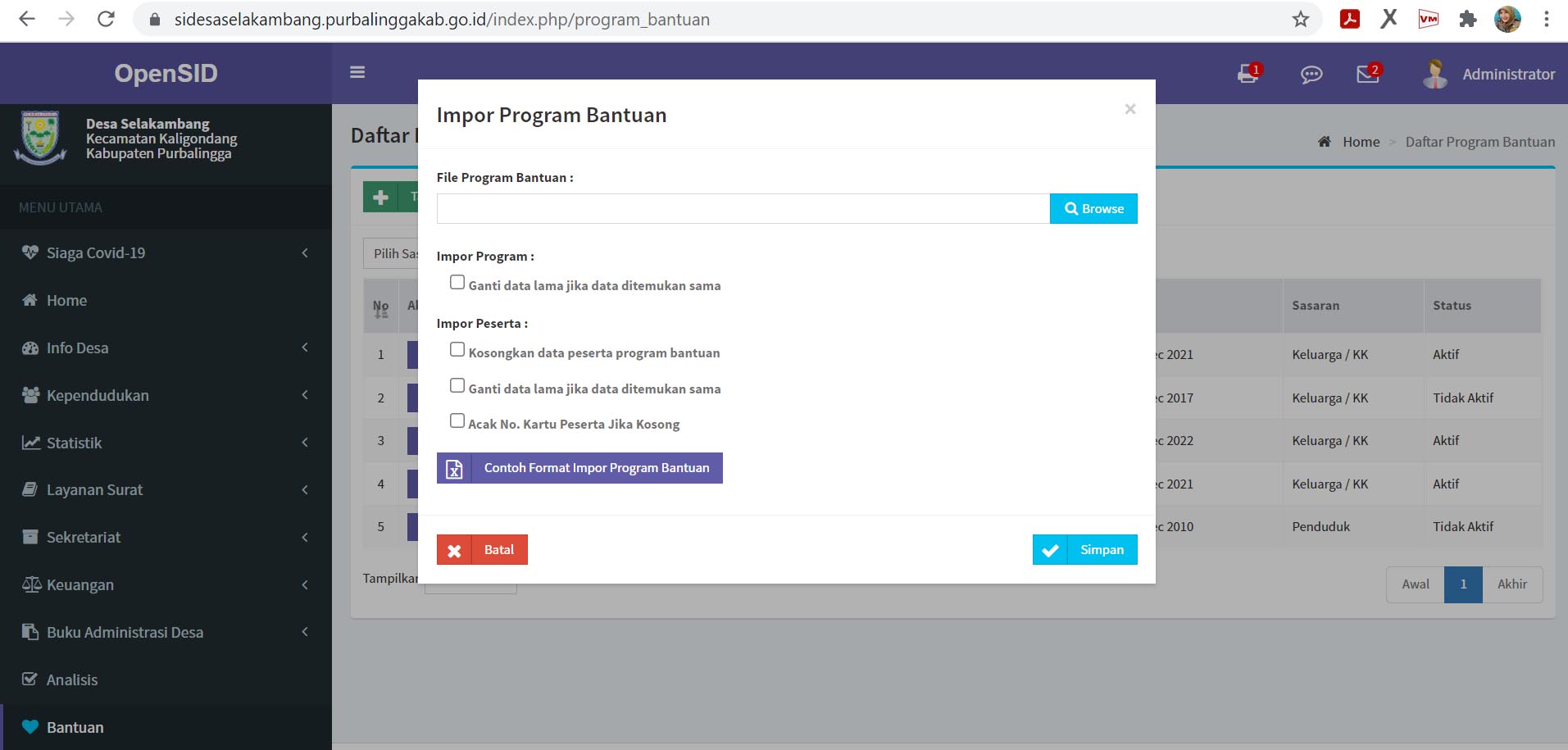 Cara Impor Data Penerima Bantuan Pada SID